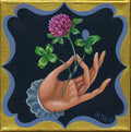 Kleeblatt  Original Gemälde auf Leinwand Glücksklee Hand Glücksbringer  Kunst Naive Malerei Volk Kunst 20 x 20 cm