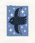 Minimalistische Malerei Vogel Sternenhimmel  Original Malerei auf Aquarellpapier Kinderzimmer Wandkunst