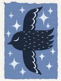 Minimalistische Malerei Vogel Sternenhimmel  Original Malerei auf Aquarellpapier Kinderzimmer Wandkunst