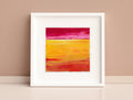 Red & Yellow Abstract Landscape Painting, Original Acrylic Art (5.1" Square)