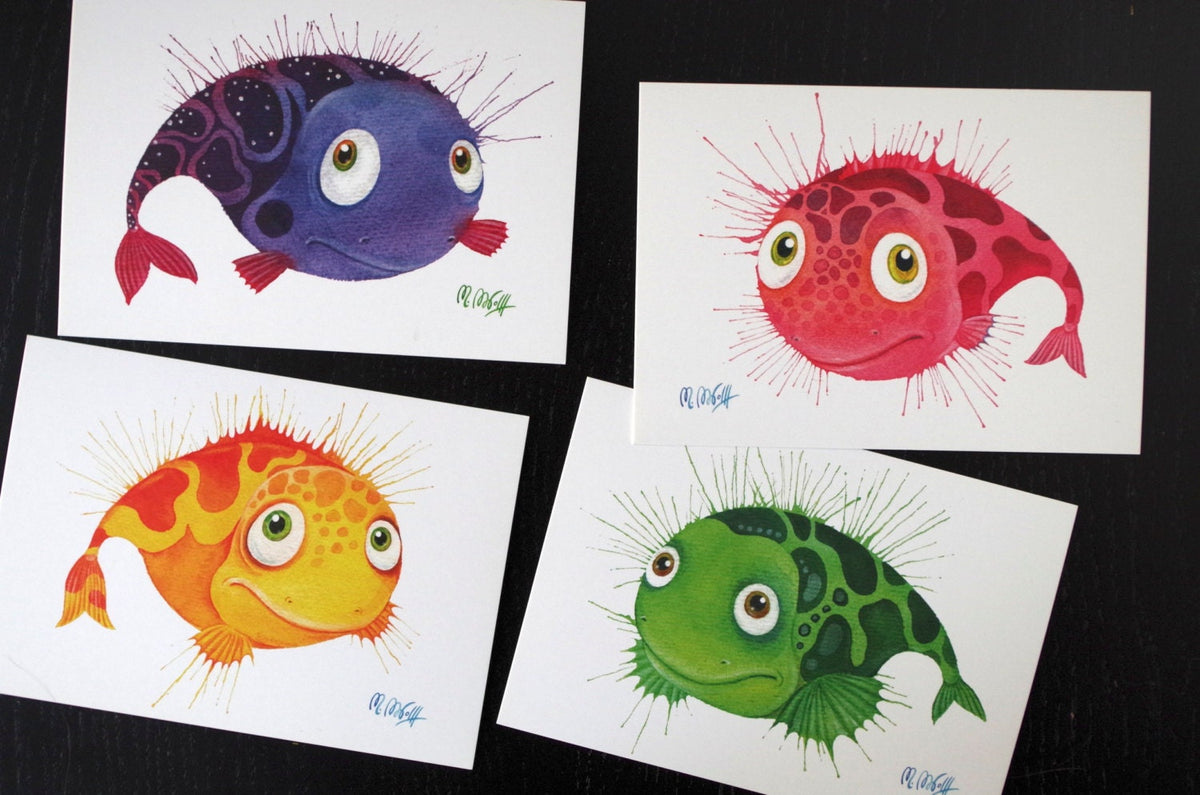 Postkarten, Fisch , 4er Postkartenset