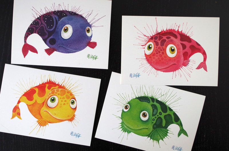 Postkarten, Fisch , 4er Postkartenset