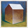 Small House Acrylic Painting, Abstract Landscape on Canvas (13x13cm)