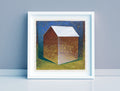Small House Acrylic Painting, Abstract Landscape on Canvas (13x13cm)