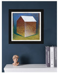 Small House Acrylic Painting, Abstract Landscape on Canvas (13x13cm)