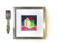 Small House Acrylic Painting, Abstract Landscape Art (13x13cm)