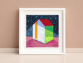 Small House Acrylic Painting, Abstract Landscape Art (13x13cm)