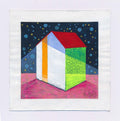 Small House Acrylic Painting, Abstract Landscape Art (13x13cm)