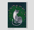 Katze mit Rosenbusch  Original Acryl auf Leinwand Gemälde,  feine art, 40x 30cm