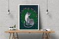 Katze mit Rosenbusch  Original Acryl auf Leinwand Gemälde,  feine art, 40x 30cm