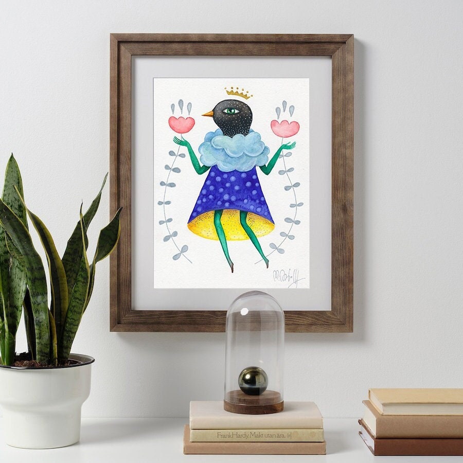 Aquarell, Original, Vogel, Blume, Original auf Aquarellpapier, Original Malerei