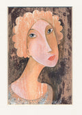 Porträt, Aquarell ,Acryl, Mischtechnik  Original auf Büttenpapier, Wandbild klein, beige, schlicht, simple, handgemalt Unikat
