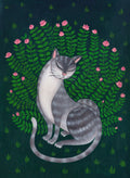 Katze mit Rosenbusch  Original Acryl auf Leinwand Gemälde,  feine art, 40x 30cm