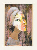 Porträt, Aquarell ,Acryl, Mischtechnik  Original auf Büttenpapier, Wandbild klein, beige, schlicht, simple, handgemalt Unikat