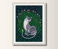 Katze im Rosen, Print  Kunst Druck, Wand Kunst, Illustration, Katzen Kunst, Home Decor, Cat Kunstwerk, Kunstdrucke