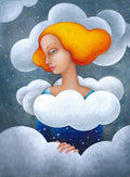 Portrait Frau Wolken Original Acryl Gemälde von Rita Wolff Original auf Papier