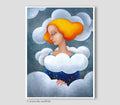 Portrait Frau Wolken Original Acryl Gemälde von Rita Wolff Original auf Papier