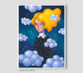 Portrait Frau Wolken Original Acryl Gemälde von Rita Wolff Original auf Papier