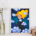 Portrait Frau Wolken Original Acryl Gemälde von Rita Wolff Original auf Papier
