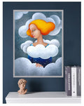 Portrait Frau Wolken Original Acryl Gemälde von Rita Wolff Original auf Papier