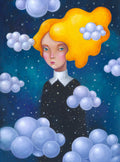 Portrait Frau Wolken Original Acryl Gemälde von Rita Wolff Original auf Papier