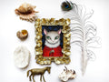 Katze Acryl Original, Gerahmtes Bild, Goldene Rahme