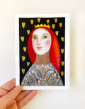 Original Malerei Porträt Aquarell Gold auf Papier  Kleine Original Gemälde