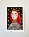 Original Malerei Porträt Aquarell Gold auf Papier  Kleine Original Gemälde