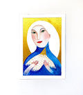 Original Malerei Porträt Aquarell Gold auf Papier  Kleine Original Gemälde