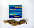 Blue Gold Abstract Painting, Modern Canvas Art (8x8 inch)