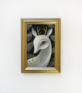 Original Acryl Gemälde Weiser Hirsch und Ginkgoblätter Gerahmtes Bild Silber Rahme