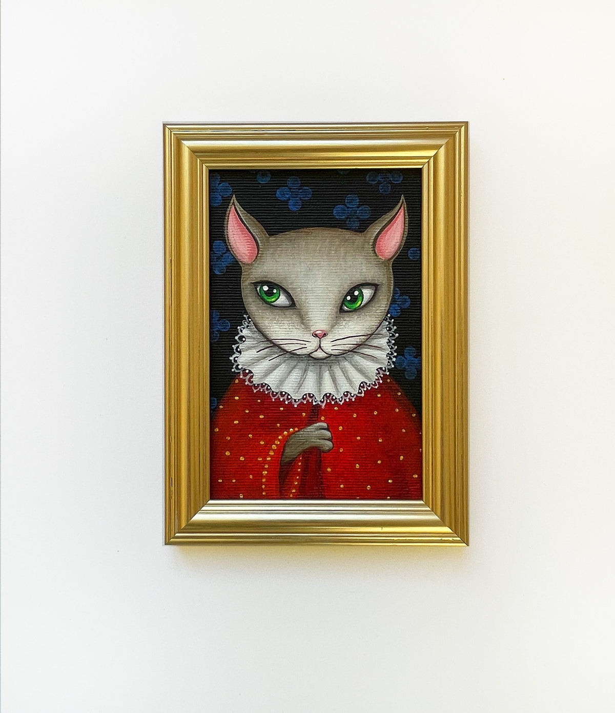 Katze Acryl Original, Gerahmtes Bild, Goldene Rahme
