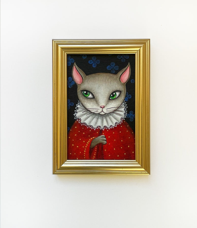 Katze Acryl Original, Gerahmtes Bild, Goldene Rahme
