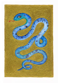 Schlange Blau Original Malerei Aquarell Gold auf Papier  Kleine Original Gemälde