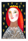 Original Malerei Porträt Aquarell Gold auf Papier  Kleine Original Gemälde