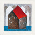 Small House Acrylic Painting, Abstract Landscape Art 5.1" x 5.1" Modern Minimalist Wall Art