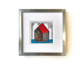 Small House Acrylic Painting, Abstract Landscape Art 5.1" x 5.1" Modern Minimalist Wall Art
