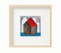 Small House Acrylic Painting, Abstract Landscape Art 5.1" x 5.1" Modern Minimalist Wall Art