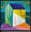 Blue Roof Abstract Painting, Modern Art, 8x8" Acrylic on Canvas Artwork