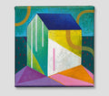 Blue Roof Abstract Painting, Modern Art, 8x8" Acrylic on Canvas Artwork