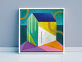 Blue Roof Abstract Painting, Modern Art, 8x8" Acrylic on Canvas Artwork