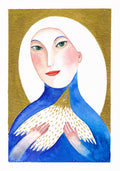 Original Malerei Porträt Aquarell Gold auf Papier  Kleine Original Gemälde