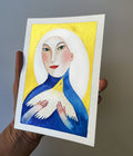 Original Malerei Porträt Aquarell Gold auf Papier  Kleine Original Gemälde