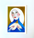 Original Malerei Porträt Aquarell Gold auf Papier  Kleine Original Gemälde