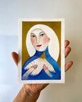 Original Malerei Porträt Aquarell Gold auf Papier  Kleine Original Gemälde