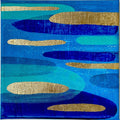 Blue Gold Abstract Painting, Modern Canvas Art (8x8 inch)