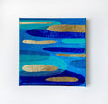 Blue Gold Abstract Painting, Modern Canvas Art (8x8 inch)