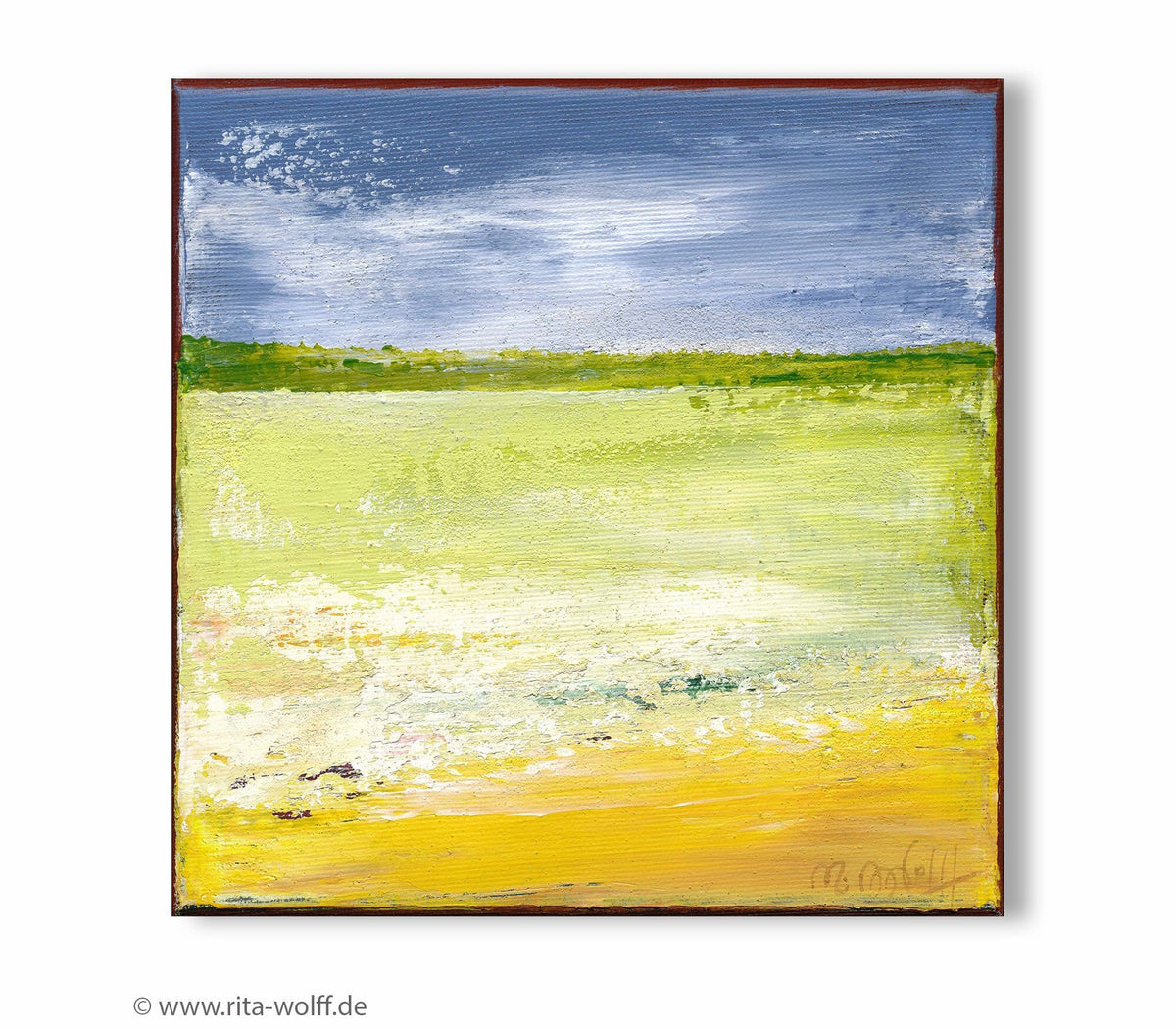 Original Summer Meadow Landscape Painting, Modern Abstract Artwork (20x20cm)