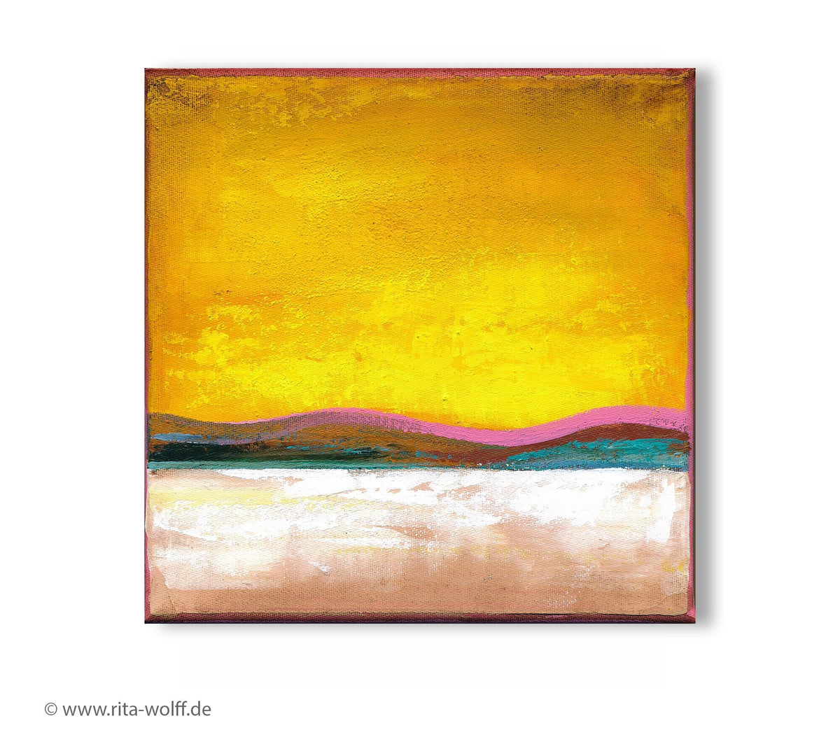 Small Yellow Abstract Painting on Canvas, Modern Wall Art (20x20cm)