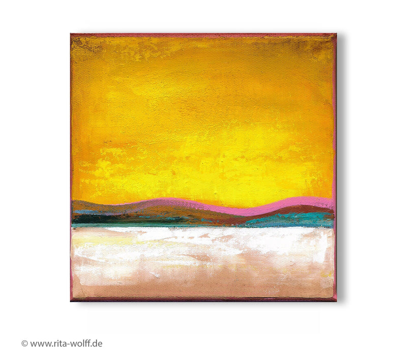 Small Yellow Abstract Painting on Canvas, Modern Wall Art (20x20cm)